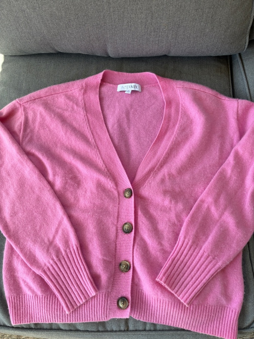 INTERMIX Pink Button-Front V-Neck 100% Cashmere Cardigan